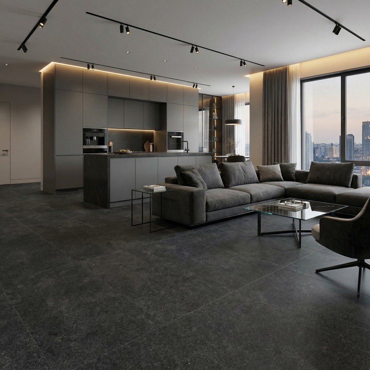 Gresie IRON ANTHRACITE F P 600X1200X8 R MAT 1S negru | CeraMall.ro