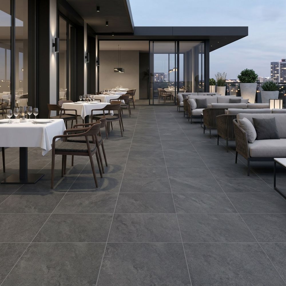 Gresie MONTANA ANTHRACITE F PCR 600X600X20 R MAT 1 negru | CeraMall.ro Gresie MONTANA ANTHRACITE F PCR 600X600X20 R MAT 1 negru | CeraMall.ro